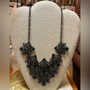 Black Metal Lace Bib Necklace